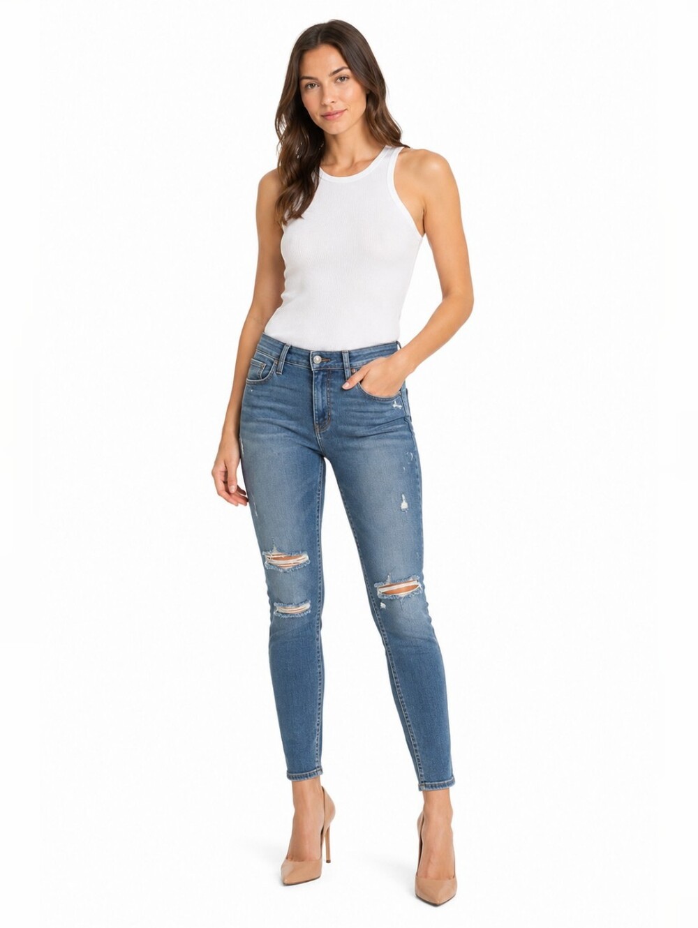 Paige Women's Hoxton Ultra Skinny Jeans Disttresed Blue Denim Size 26